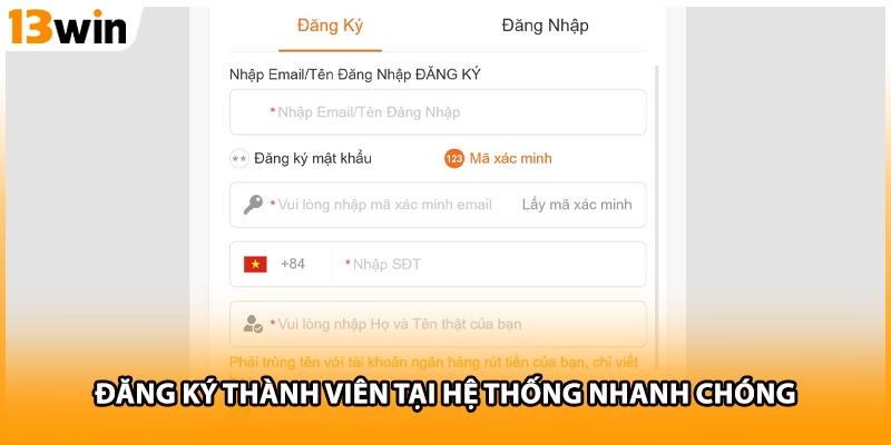 Đăng ký thành viên tại hệ thống nhanh chóng